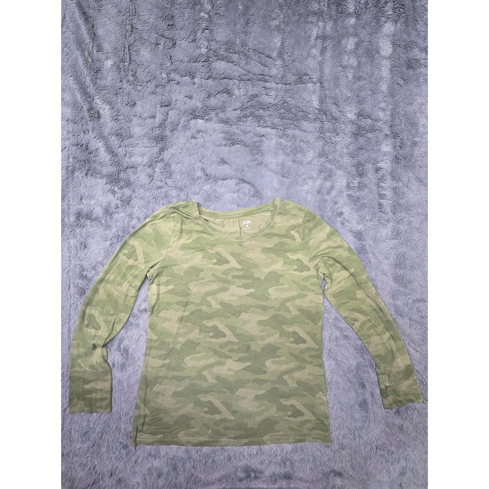 ana A New Approach Womens Green Camo Long Sleeve Crew Neck T-Shirt Size M